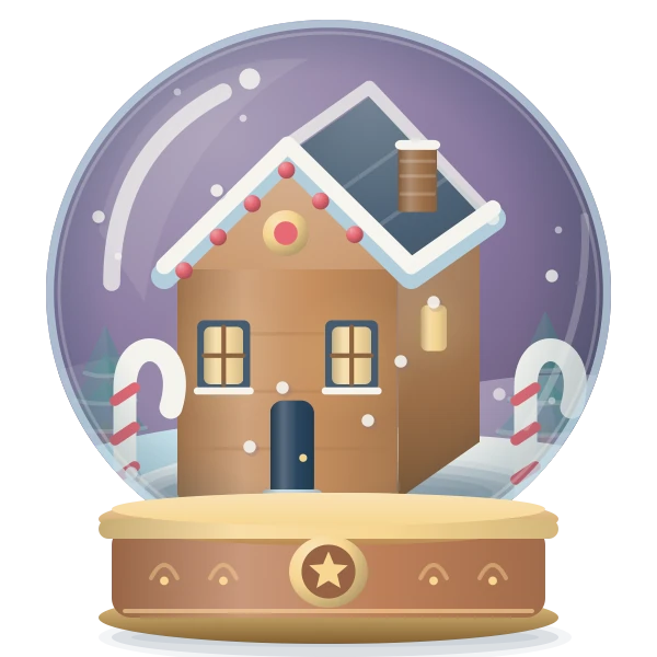 Gingerbread Cottage, a collectible Snow Globe with a snowy candy-cane house.