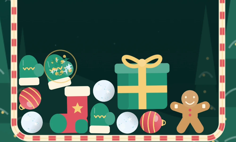 A new Present sits among small festive pieces in the bin.